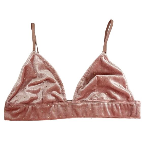 Intimately Free People Pink Velvet Triangle Bralette Gold Dot Lingerie - Size XS - Picture 1 of 4